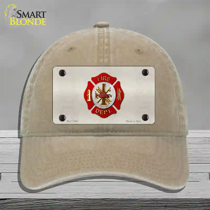 Fire Department Novelty License Plate Hat Unconstructed Cotton / Khaki