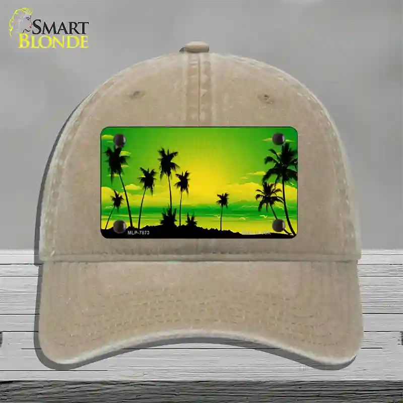 Sunset Yellow Green Novelty License Plate Hat Unconstructed Cotton / Khaki