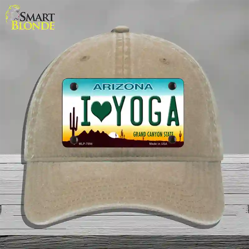 I Love Yoga Novelty License Plate Hat Unconstructed Cotton / Khaki