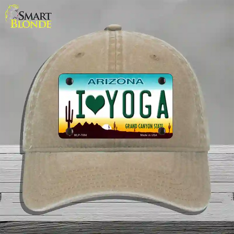 I Love Yoga Novelty License Plate Hat Unconstructed Cotton / Khaki