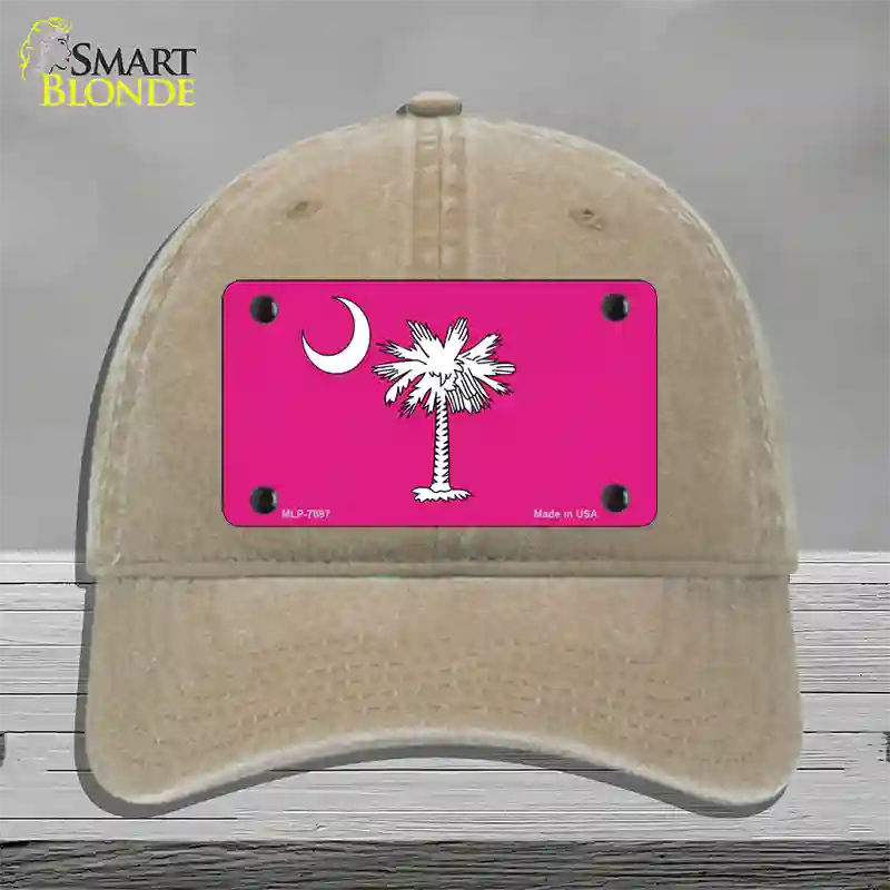 South Carolina Flag Pink Novelty License Plate Hat Unconstructed Cotton / Khaki