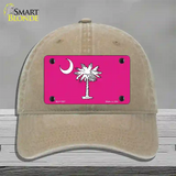 South Carolina Flag Pink Novelty License Plate Hat Unconstructed Cotton / Khaki