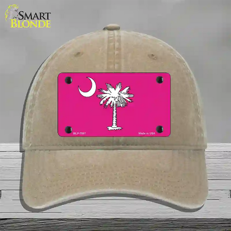 South Carolina Flag Pink Novelty License Plate Hat Unconstructed Cotton / Khaki