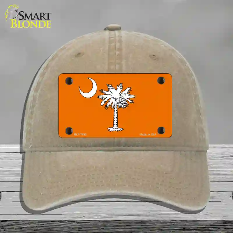 South Carolina Flag Orange Novelty License Plate Hat Unconstructed Cotton / Khaki