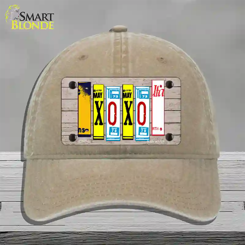 XOXO License Plate Art Novelty License Plate Hat Unconstructed Cotton / Khaki