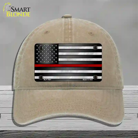 American Flag Thin Red Line Novelty License Plate Hat Unconstructed Cotton / Khaki