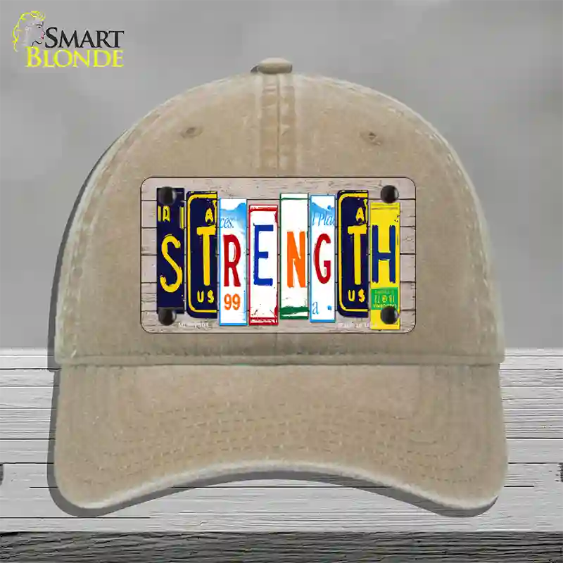 Strength Wood License Plate Art Novelty License Plate Hat Unconstructed Cotton / Khaki