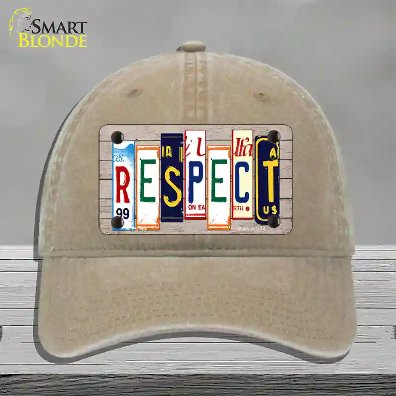 Respect Wood License Plate Art Novelty License Plate Hat Unconstructed Cotton / Khaki