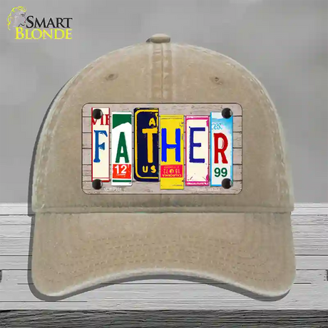 Father Wood License Plate Art Novelty License Plate Hat Unconstructed Cotton / Khaki