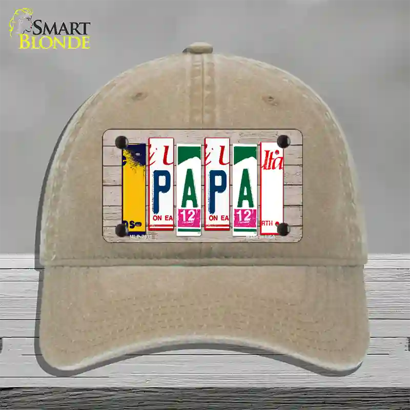 Papa Wood License Plate Art Novelty License Plate Hat Unconstructed Cotton / Khaki