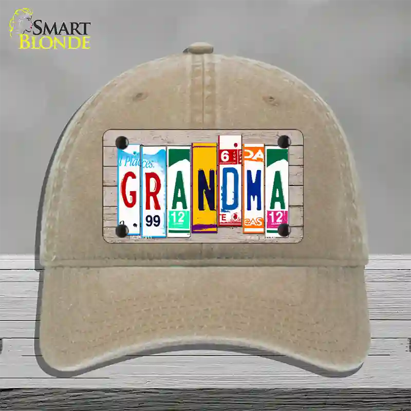 Grandma Wood License Plate Art Novelty License Plate Hat Unconstructed Cotton / Khaki