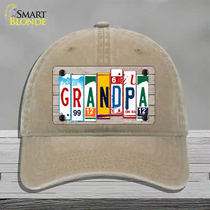 Grandpa Wood License Plate Art Novelty License Plate Hat Unconstructed Cotton / Khaki