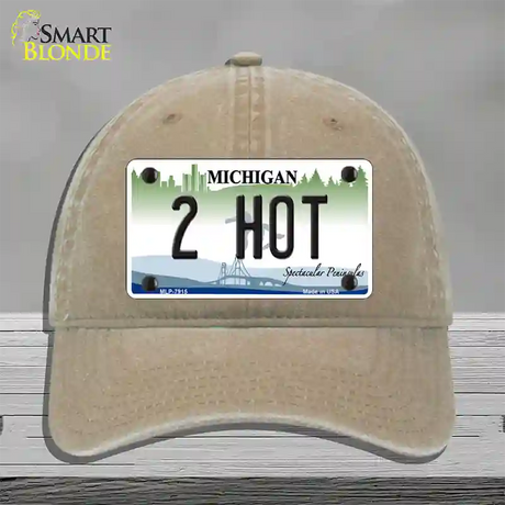 2 Hot Michigan Novelty License Plate Hat Unconstructed Cotton / Khaki