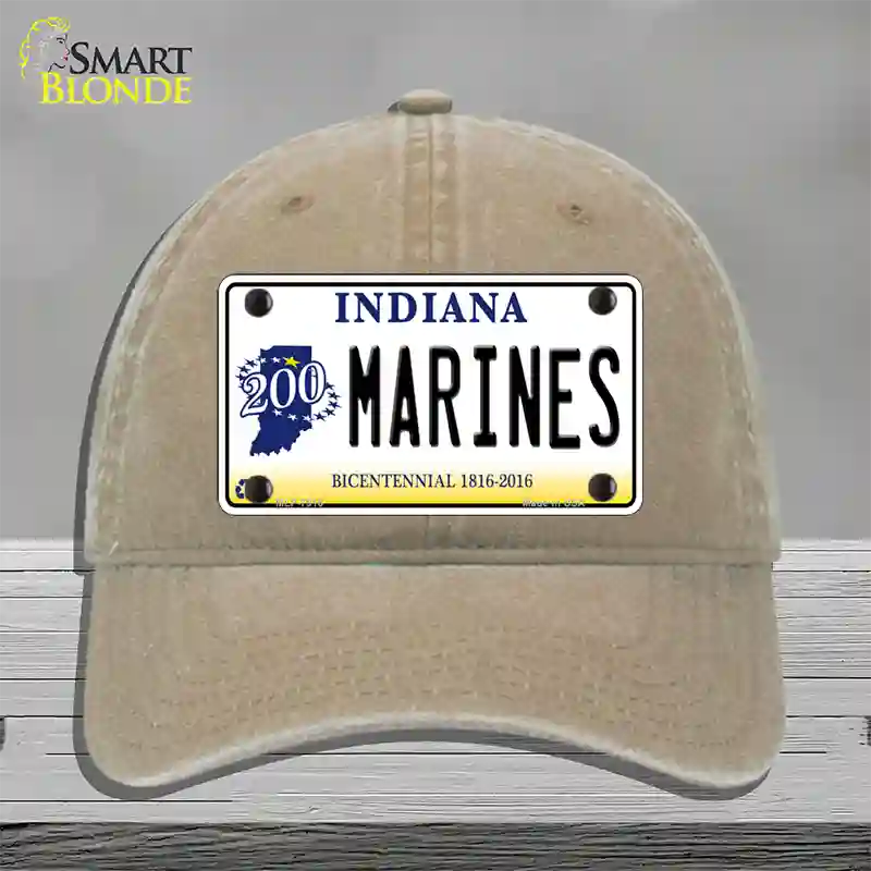 Indiana Marines Novelty License Plate Hat Unconstructed Cotton / Khaki