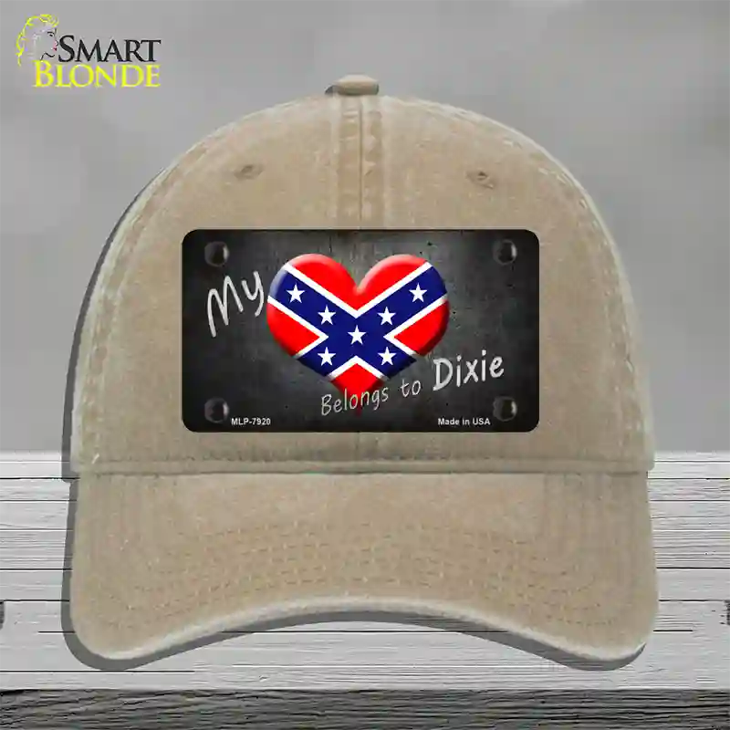 Heart Belongs To Dixie Novelty License Plate Hat Unconstructed Cotton / Khaki