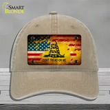 Dont Tread On Me US Flag Novelty License Plate Hat Unconstructed Cotton / Khaki