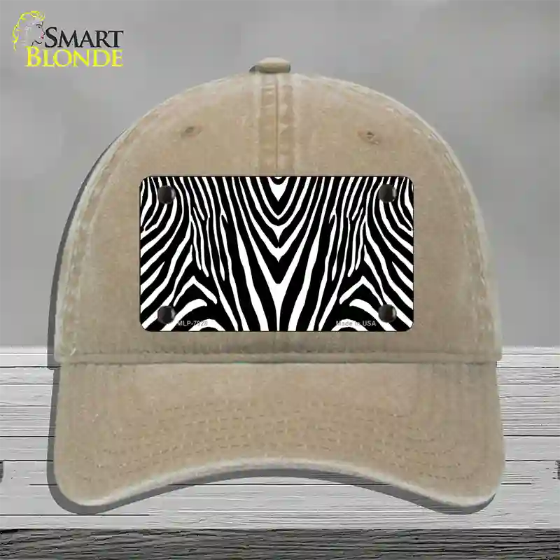 Zebra Print Novelty License Plate Hat Unconstructed Cotton / Khaki