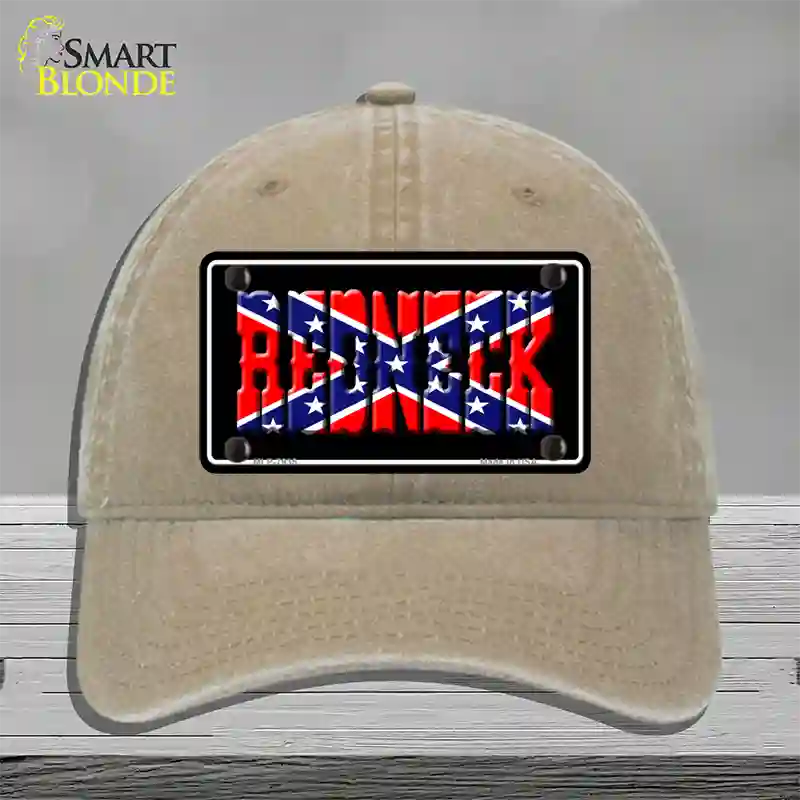 Redneck Confederate Flag Black Novelty License Plate Hat Unconstructed Cotton / Khaki