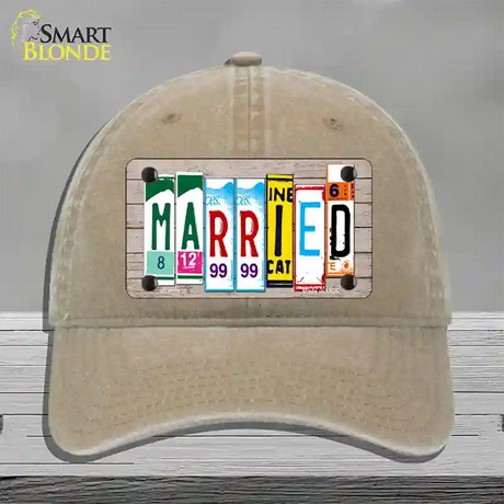 Married Wood License Plate Art Novelty License Plate Hat Unconstructed Cotton / Khaki