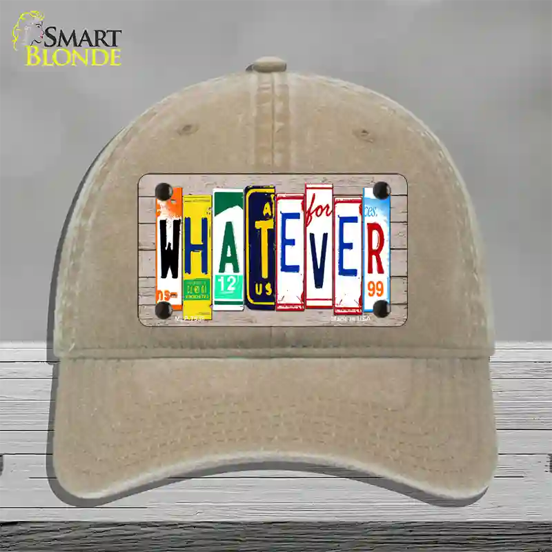 Whatever Wood License Plate Art Novelty License Plate Hat Unconstructed Cotton / Khaki