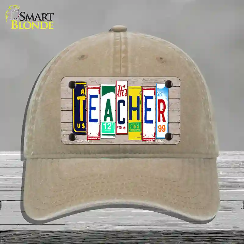 Teacher Wood License Plate Art Novelty License Plate Hat Unconstructed Cotton / Khaki