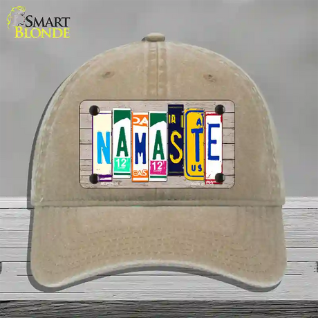 Namaste Wood License Plate Art Novelty License Plate Hat Unconstructed Cotton / Khaki