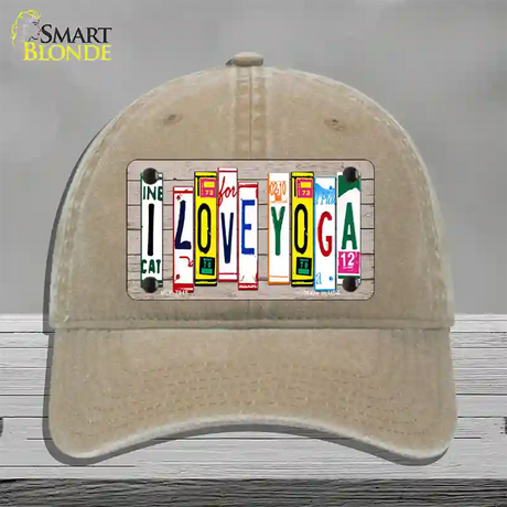 I Love Yoga Wood License Plate Art Novelty License Plate Hat Unconstructed Cotton / Khaki