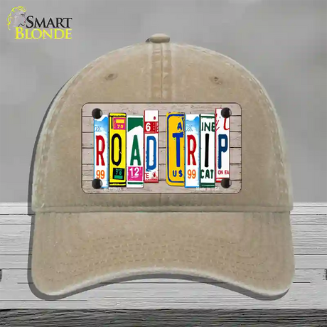 Road Trip Wood License Plate Art Novelty License Plate Hat Unconstructed Cotton / Khaki