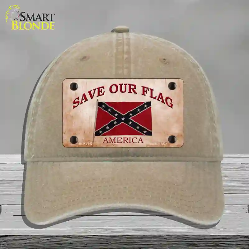 Save Our Flag Confederate Novelty License Plate Hat Unconstructed Cotton / Khaki