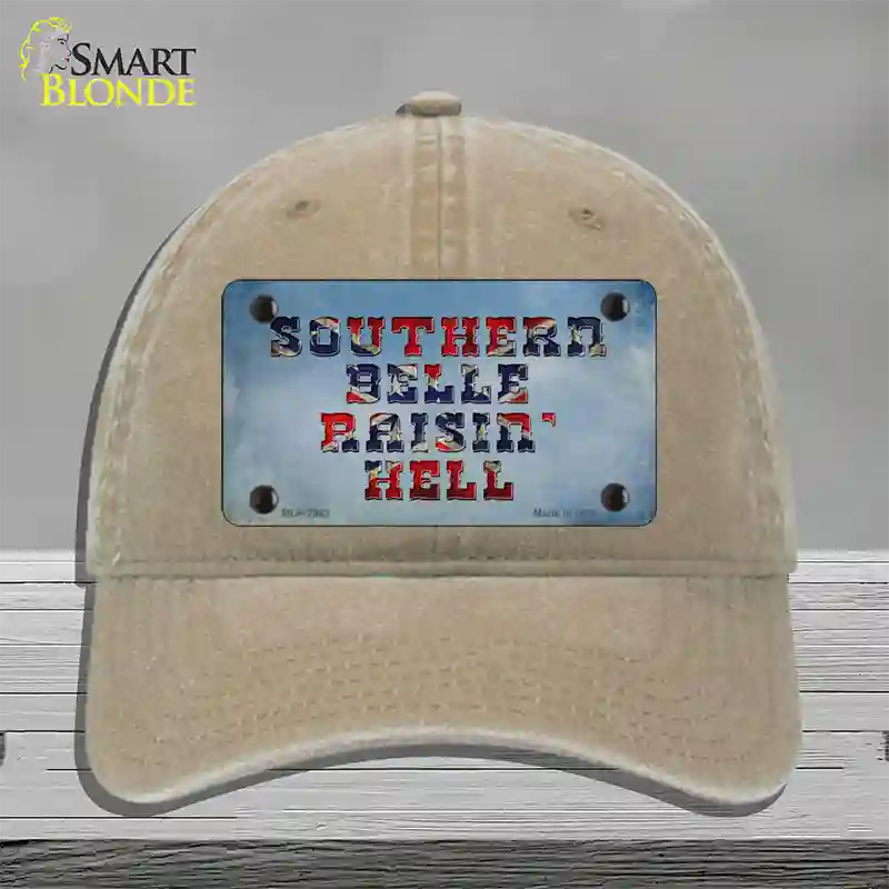 Southern Bell Raisin Hell Novelty License Plate Hat Unconstructed Cotton / Khaki