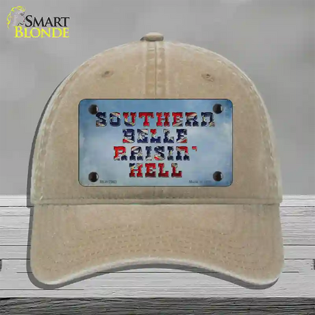 Southern Bell Raisin Hell Novelty License Plate Hat Unconstructed Cotton / Khaki