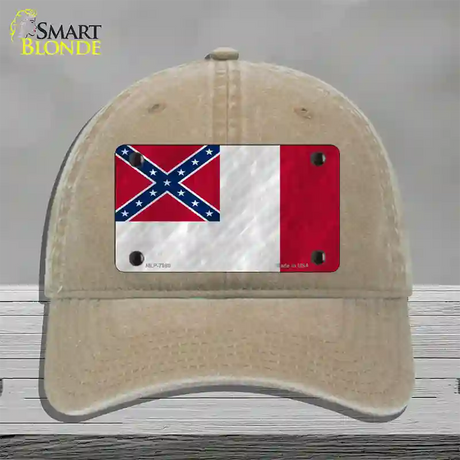 Third Confederate Flag Novelty License Plate Hat Unconstructed Cotton / Khaki