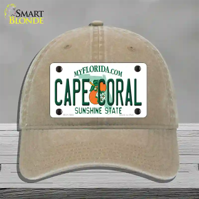 Cape Coral Florida Novelty License Plate Hat Unconstructed Cotton / Khaki