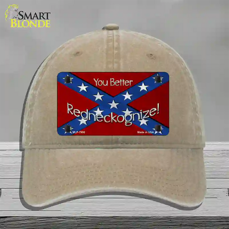 You Better Redneckognize Novelty License Plate Hat Unconstructed Cotton / Khaki