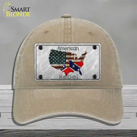 American Rebel Map Novelty License Plate Hat Unconstructed Cotton / Khaki