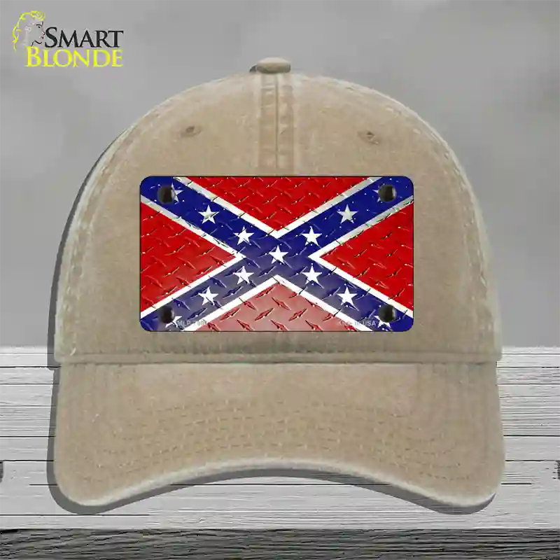 Confederate Flag Diamond Novelty License Plate Hat Unconstructed Cotton / Khaki