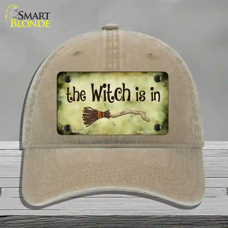 The Witch Is In Novelty License Plate Hat Unconstructed Cotton / Khaki