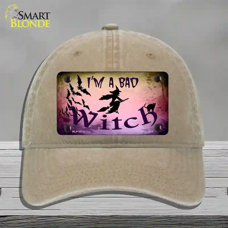 Im A Bad Witch Novelty License Plate Hat Unconstructed Cotton / Khaki