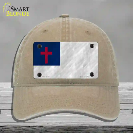 Christian Flag Novelty License Plate Hat Unconstructed Cotton / Khaki