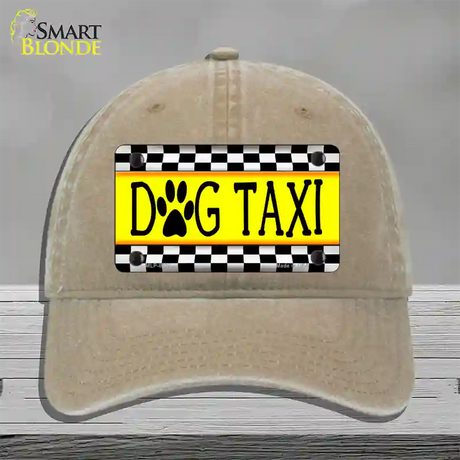 Dog Taxi Novelty License Plate Hat Unconstructed Cotton / Khaki