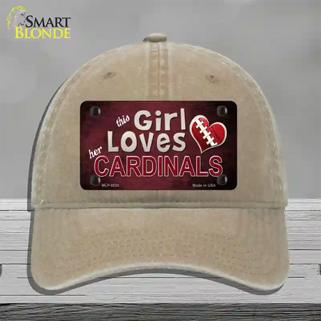 This Girl Loves Her Cardinals Novelty License Plate Hat Unconstructed Cotton / Khaki