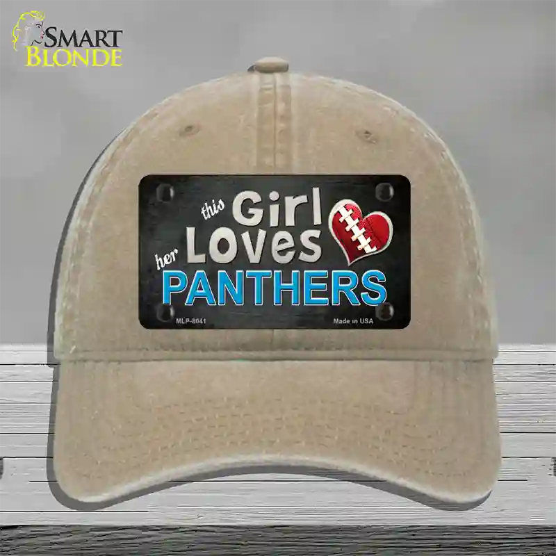 This Girl Loves Her Panthers Novelty License Plate Hat Unconstructed Cotton / Khaki