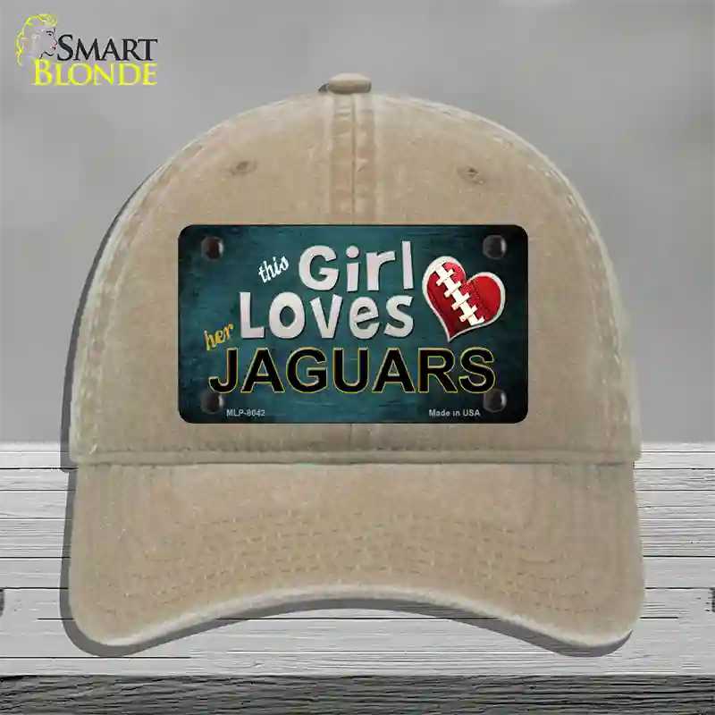 This Girl Loves Her Jaguars Novelty License Plate Hat Unconstructed Cotton / Khaki