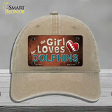 This Girl Loves Her Dolphins Novelty License Plate Hat Unconstructed Cotton / Khaki