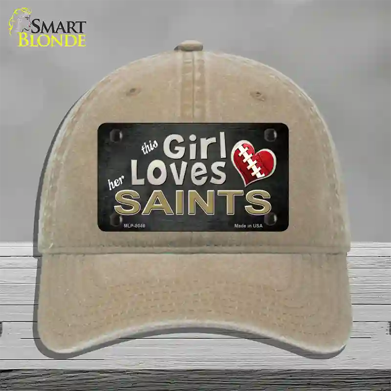 This Girl Loves Her Saints Novelty License Plate Hat Unconstructed Cotton / Khaki