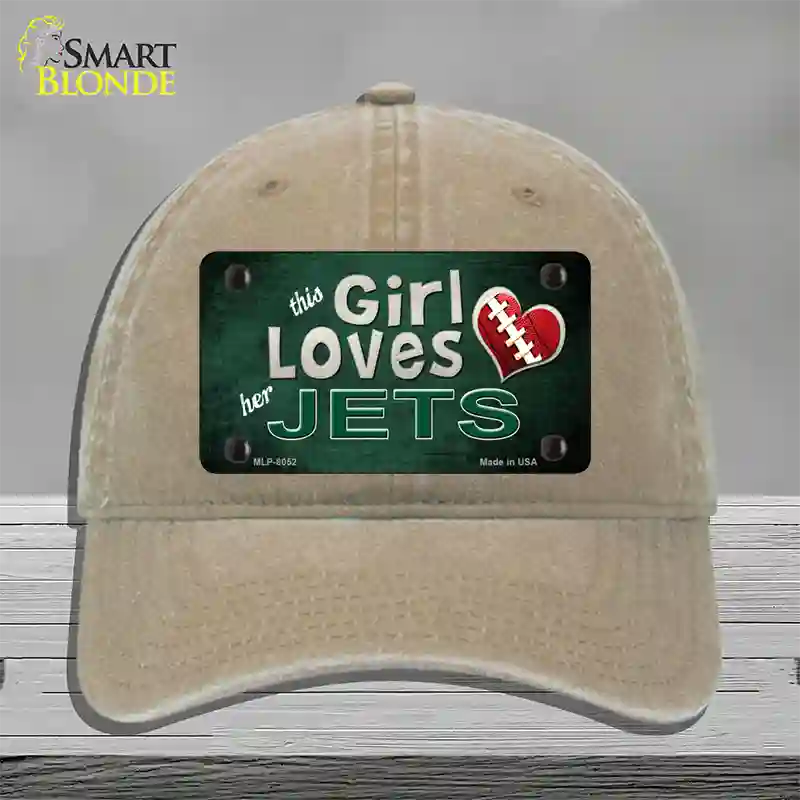 This Girl Loves Her Jets Novelty License Plate Hat Unconstructed Cotton / Khaki