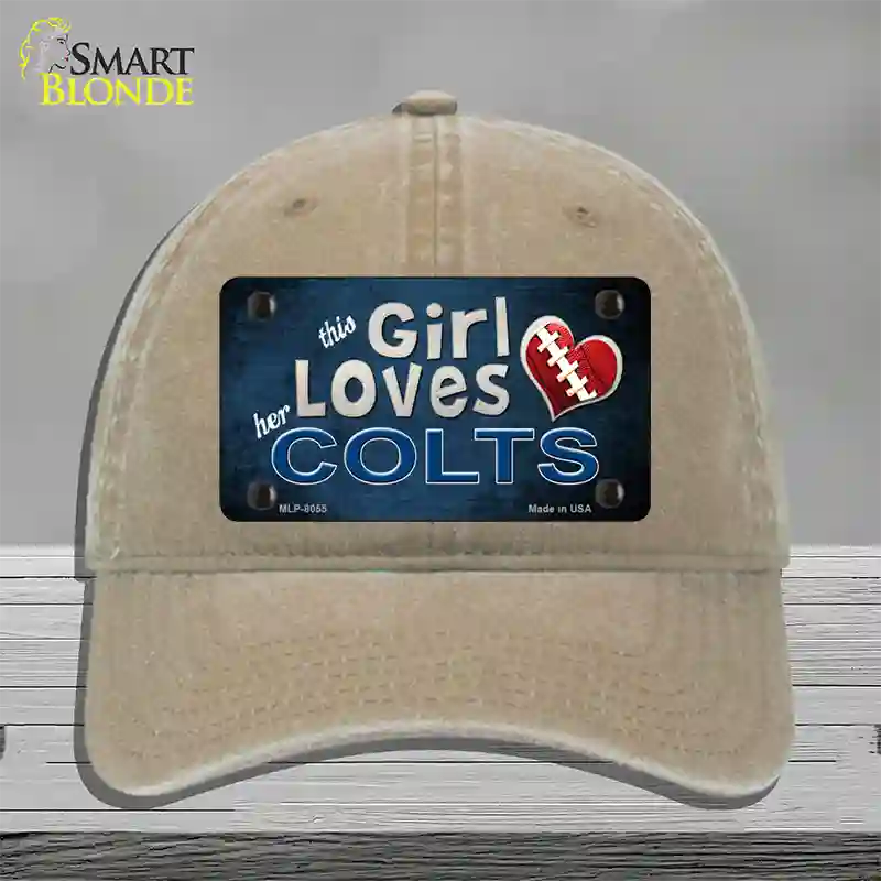 This Girl Loves Her Colts Novelty License Plate Hat Unconstructed Cotton / Khaki