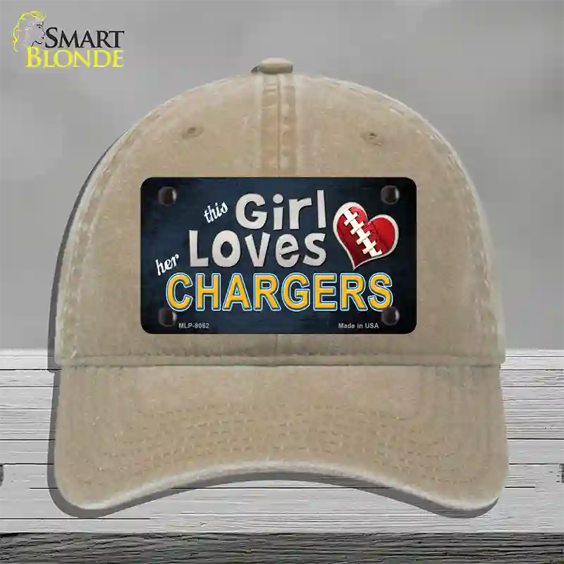 This Girl Loves Her Chargers Novelty License Plate Hat Unconstructed Cotton / Khaki