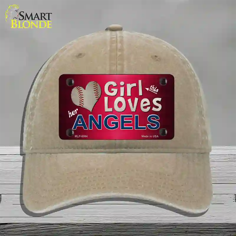 This Girl Loves Her Angels Novelty License Plate Hat Unconstructed Cotton / Khaki