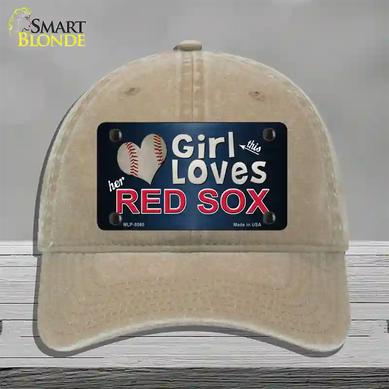 This Girl Loves Her Red Sox Novelty License Plate Hat Unconstructed Cotton / Khaki